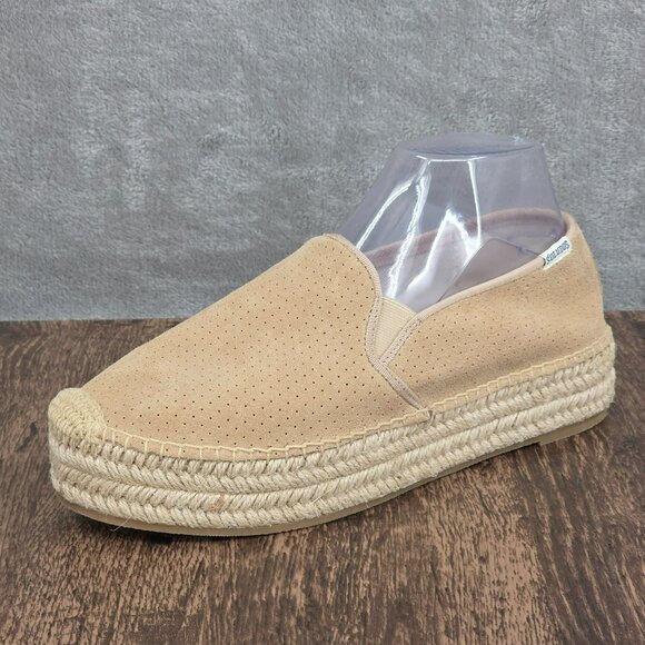 Soludos Malibu Platform Espadrilles 9.5 Natural Jute Suede Leather Perf Casual - Picture 1 of 13